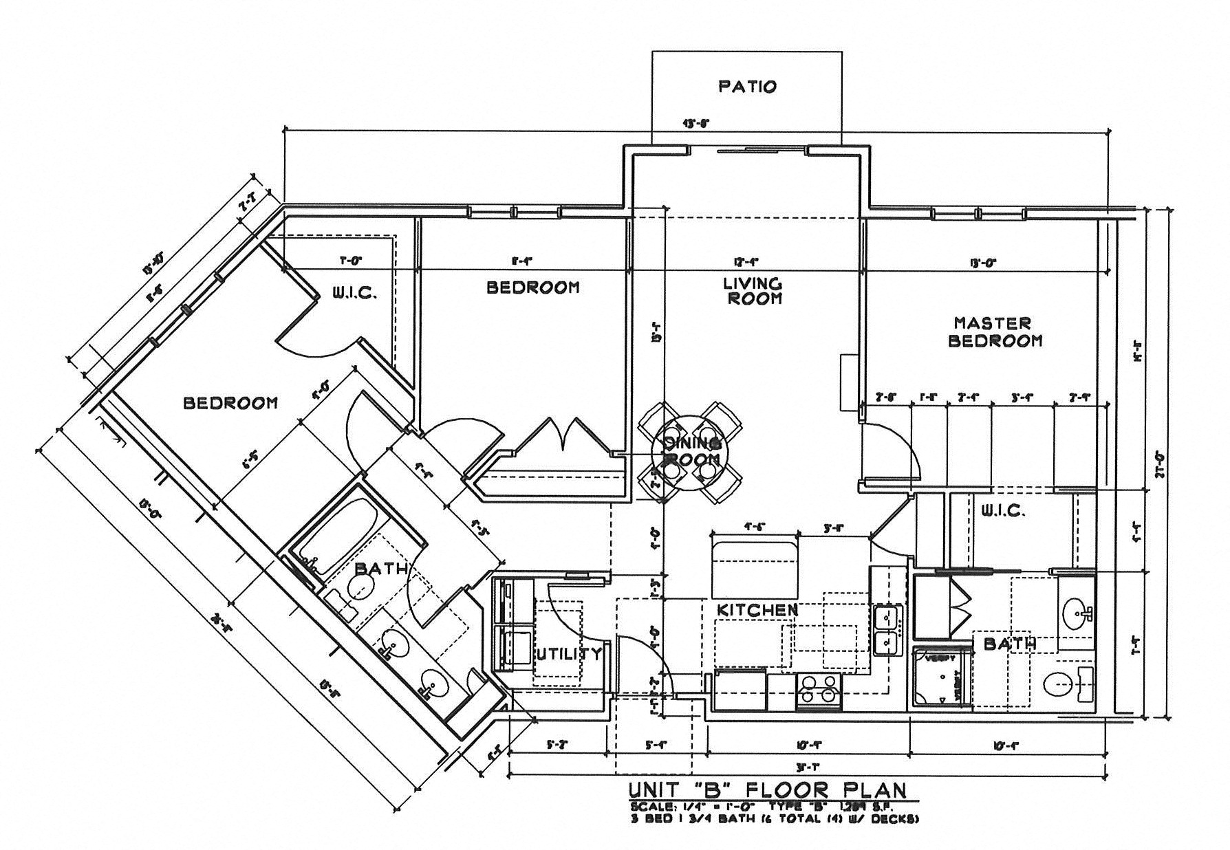 Floor plan for 3 beds, 1.8 baths, 1366 sqft